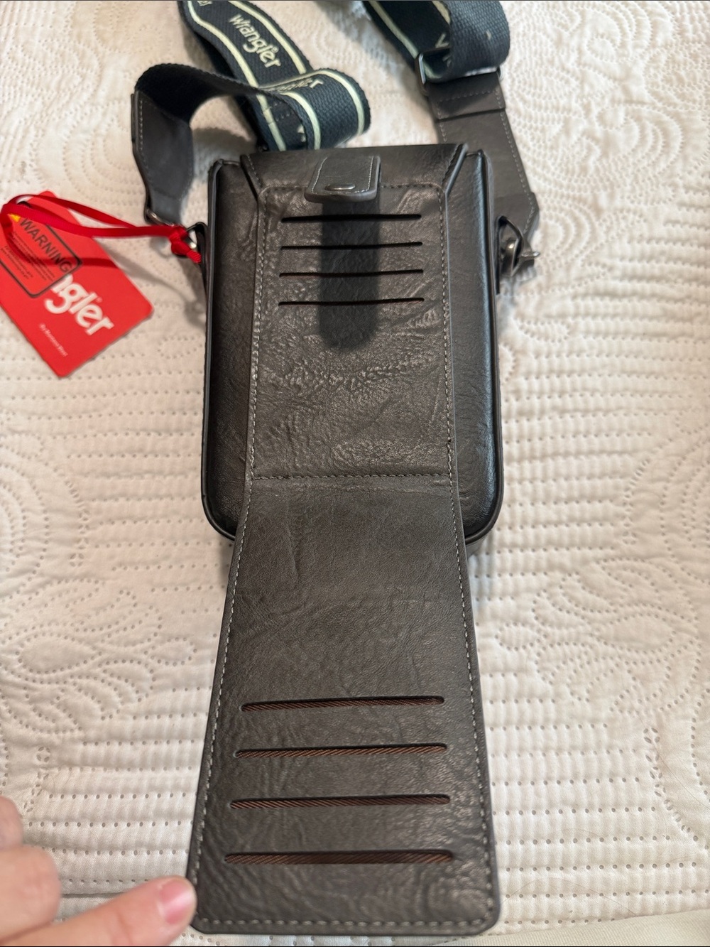 Wrangler Black Crossbody Phone Pouch with Branded Strap - Picture 3 of 5